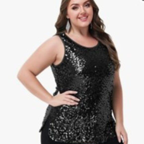 plus size Women INC  Sleeveless Sequin Tops Sparkle Shine Tank Top black sz 2X - Picture 1 of 16